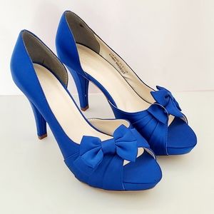 David's Bridal Royal Blue Satin High Heels